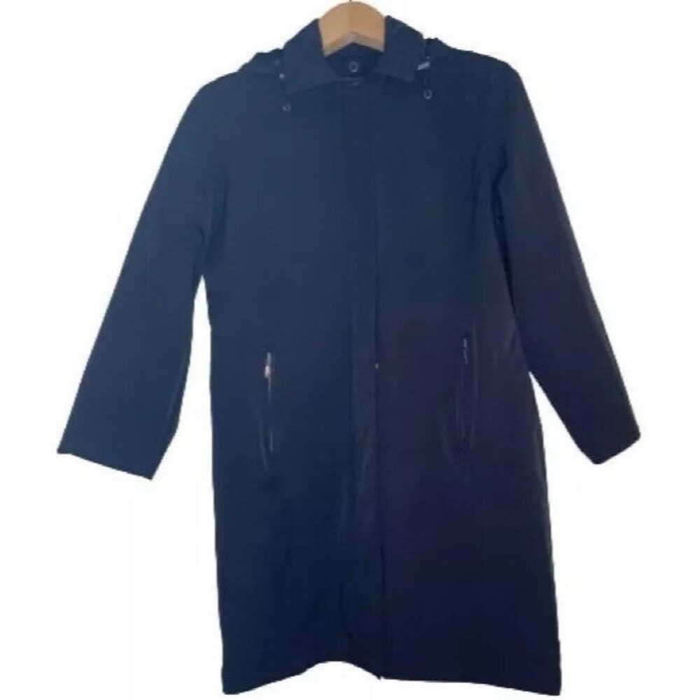 Eddie Bauer Coat Womens Medium Black Zip Up Pockets Collar Stretch Snaps